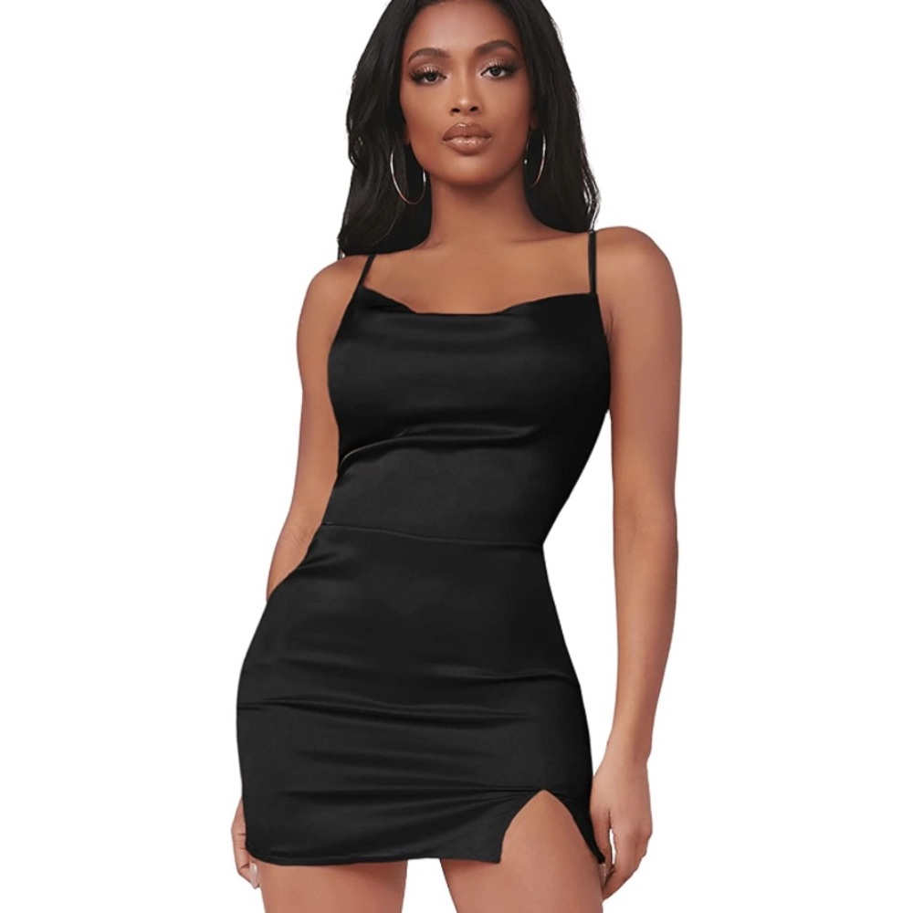 Split Hem Cowl Neck Dress